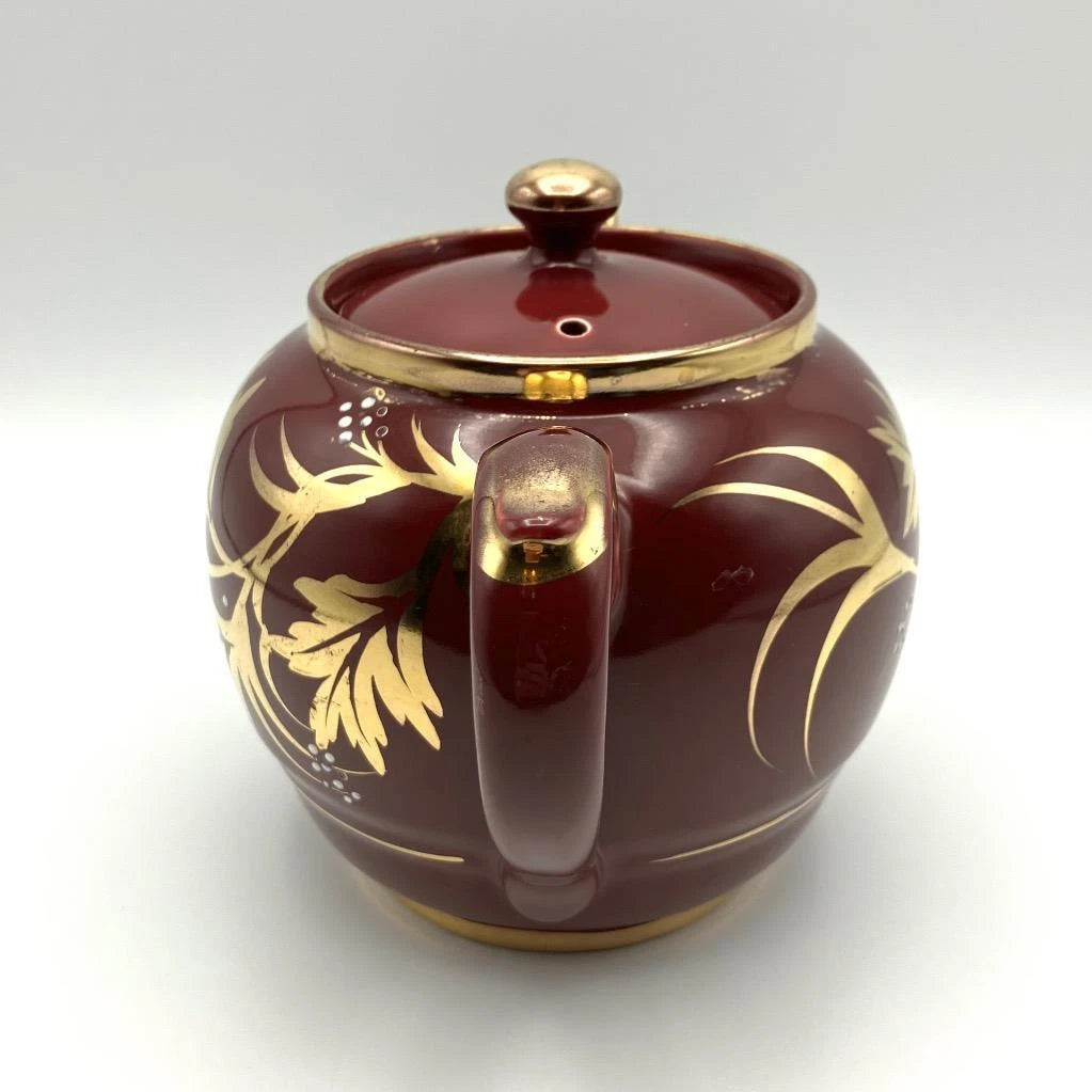 Vintage Gibson’s Burgundy Maroon Gilt & White Enamelled Teapot