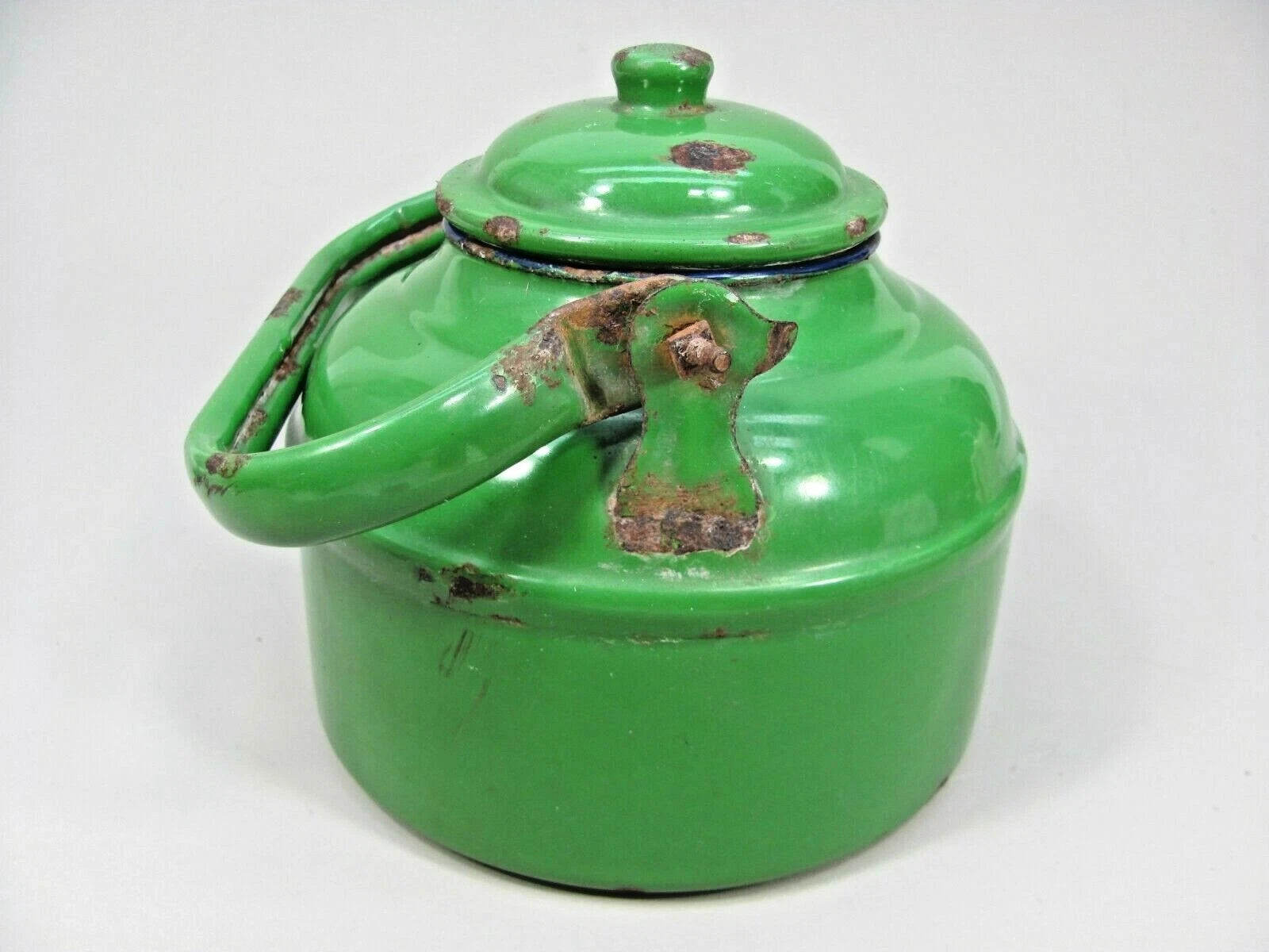 Decorative TEA POT Primitive Rustic Farmhouse Decor Green Enamel