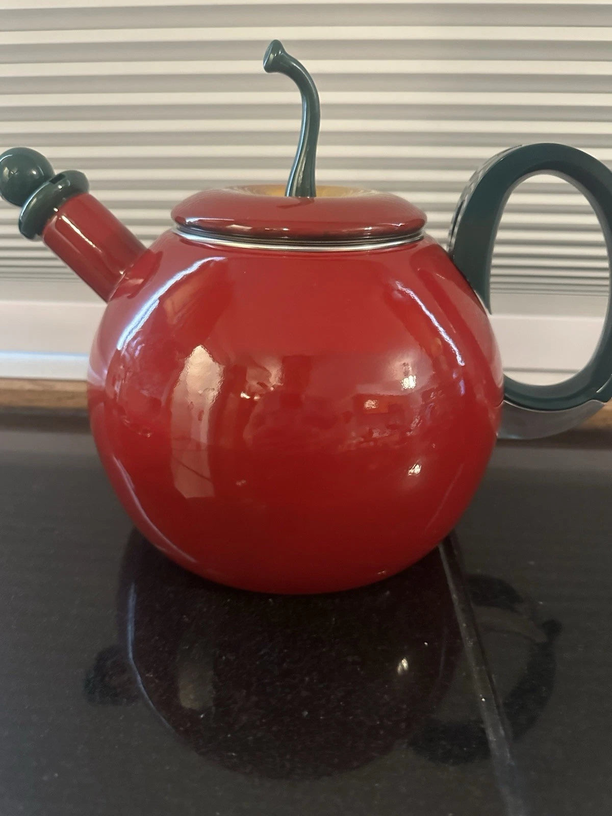 Vintage Coppola Apple Tea Kettle Enamel Metal Teapot.