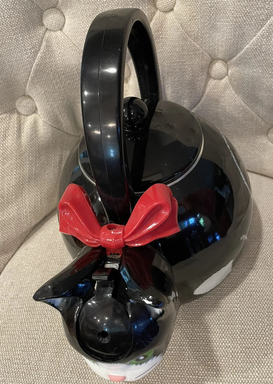 Black Cat Teapot ~ Whistling Kitty Tea Kettle ~ Baked Enamel ~ Ancona ~ Vintage