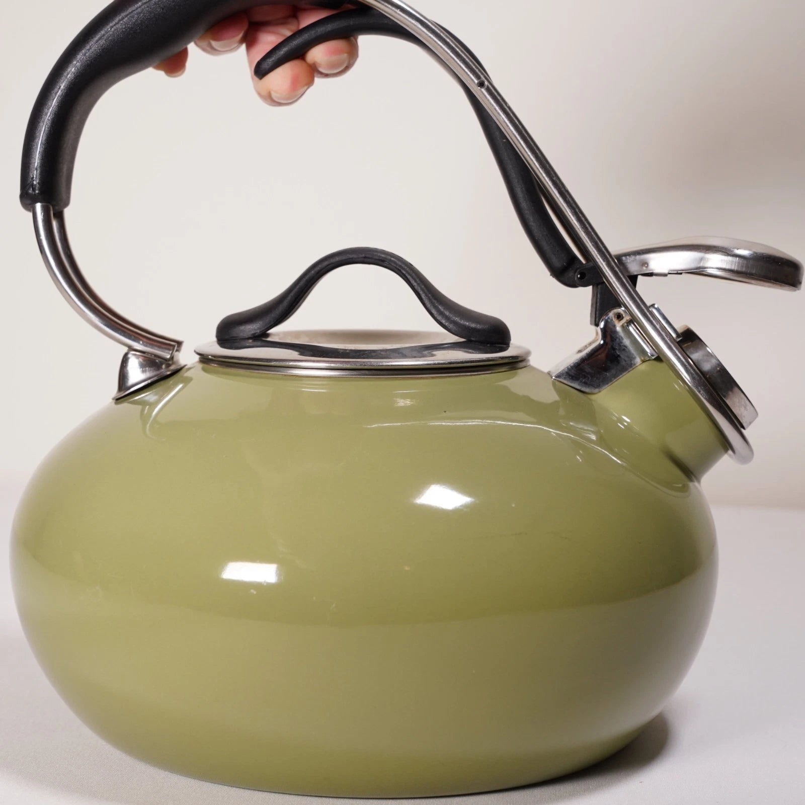 Chantal 2qt Tea Kettle Avocado Green Enamel On Steel MCM Vintage Style READ