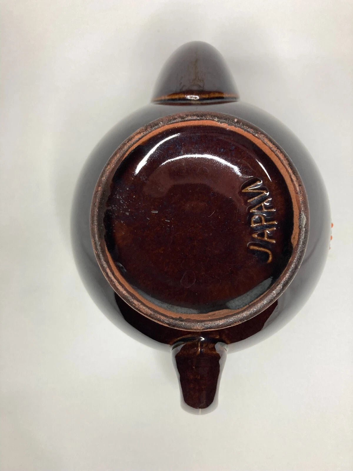 Vintage Brown Teapot Japan Moriage Enamel Dots Lattice Gold Trim 8"