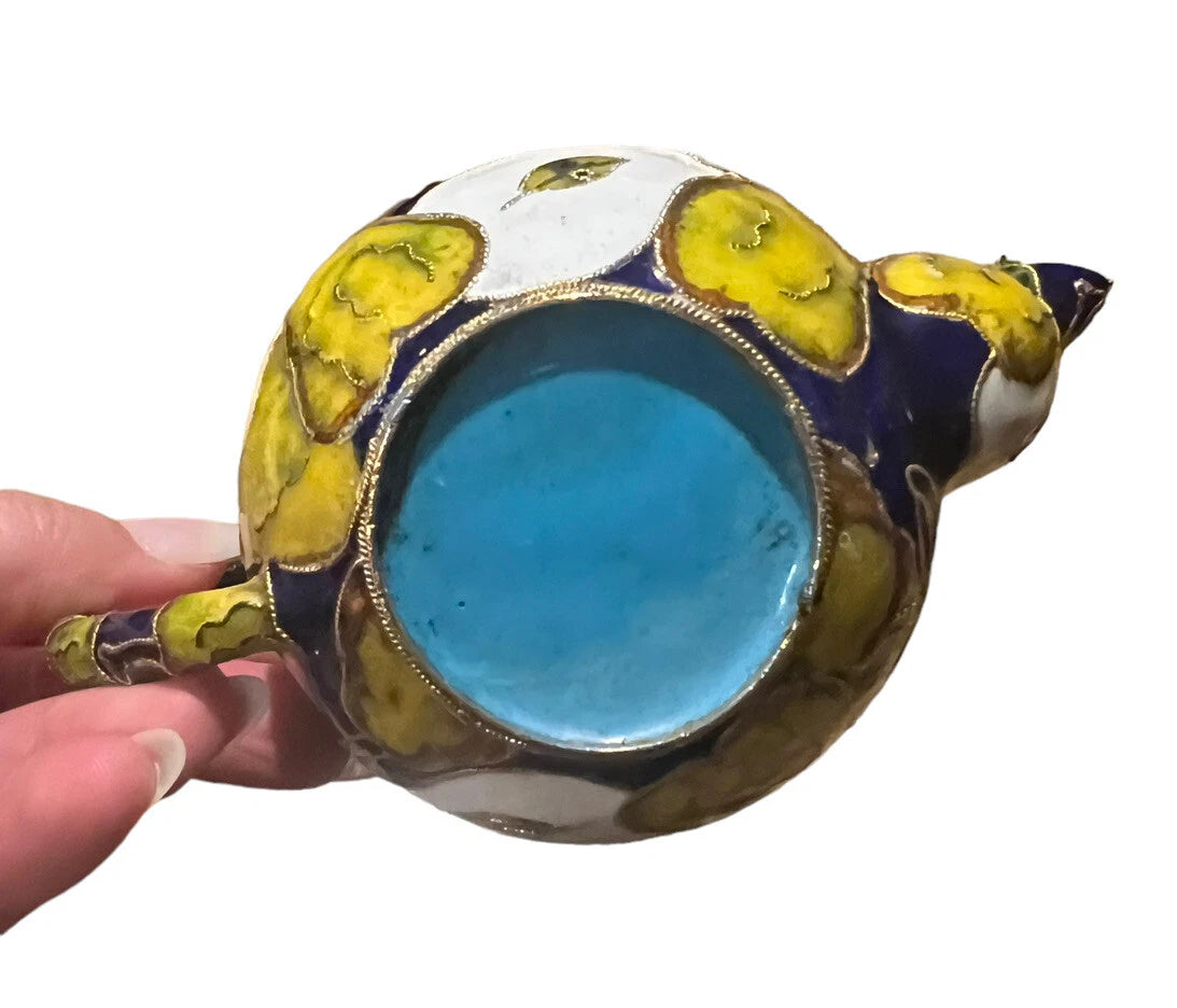 Chinese Vintage Brass Cloisonne Teapot Kettle Enamel Fruit Pear Mini