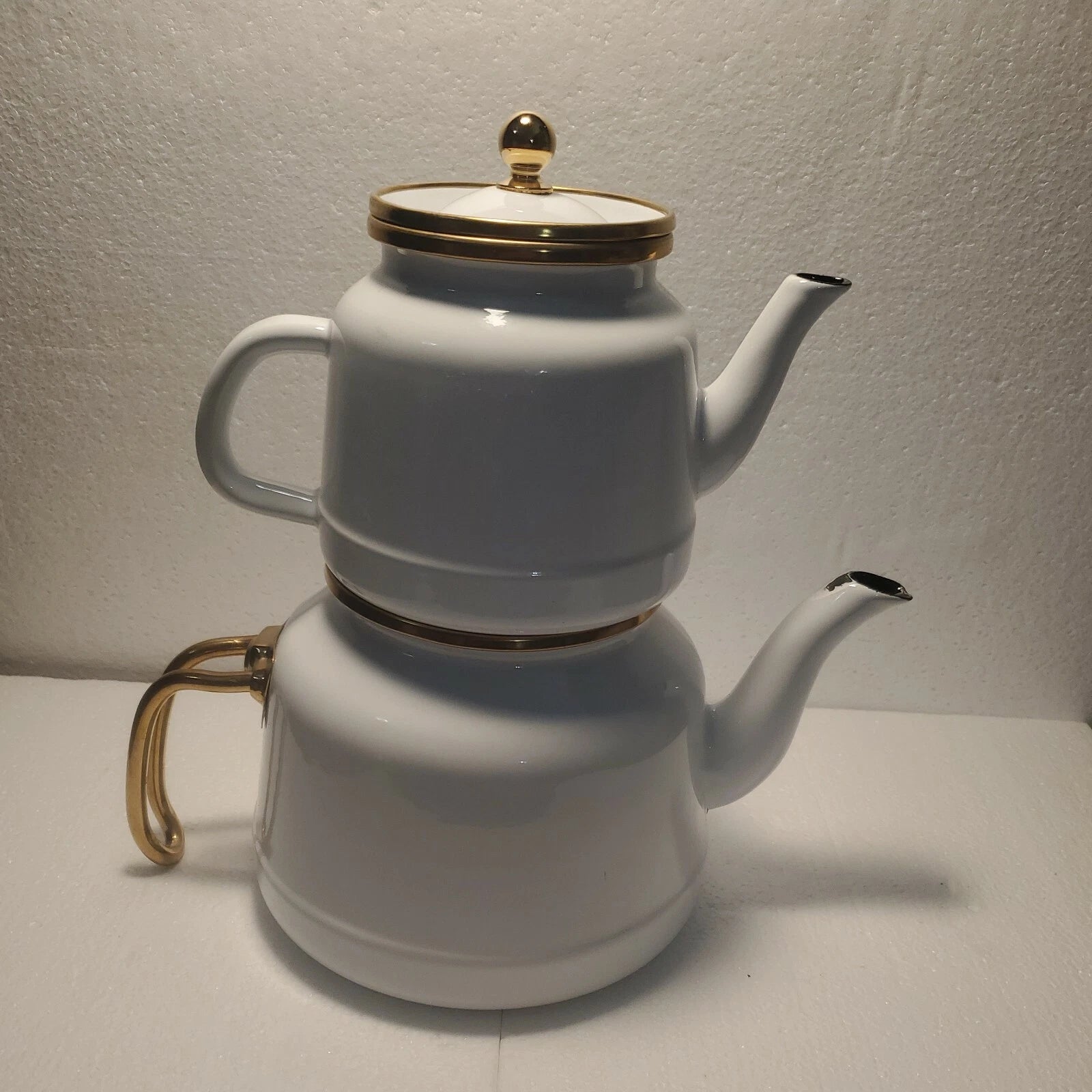 Emsan Troy Kettle White Nostalgia Enamel Vintage TeapotsTitanium Coated  c6