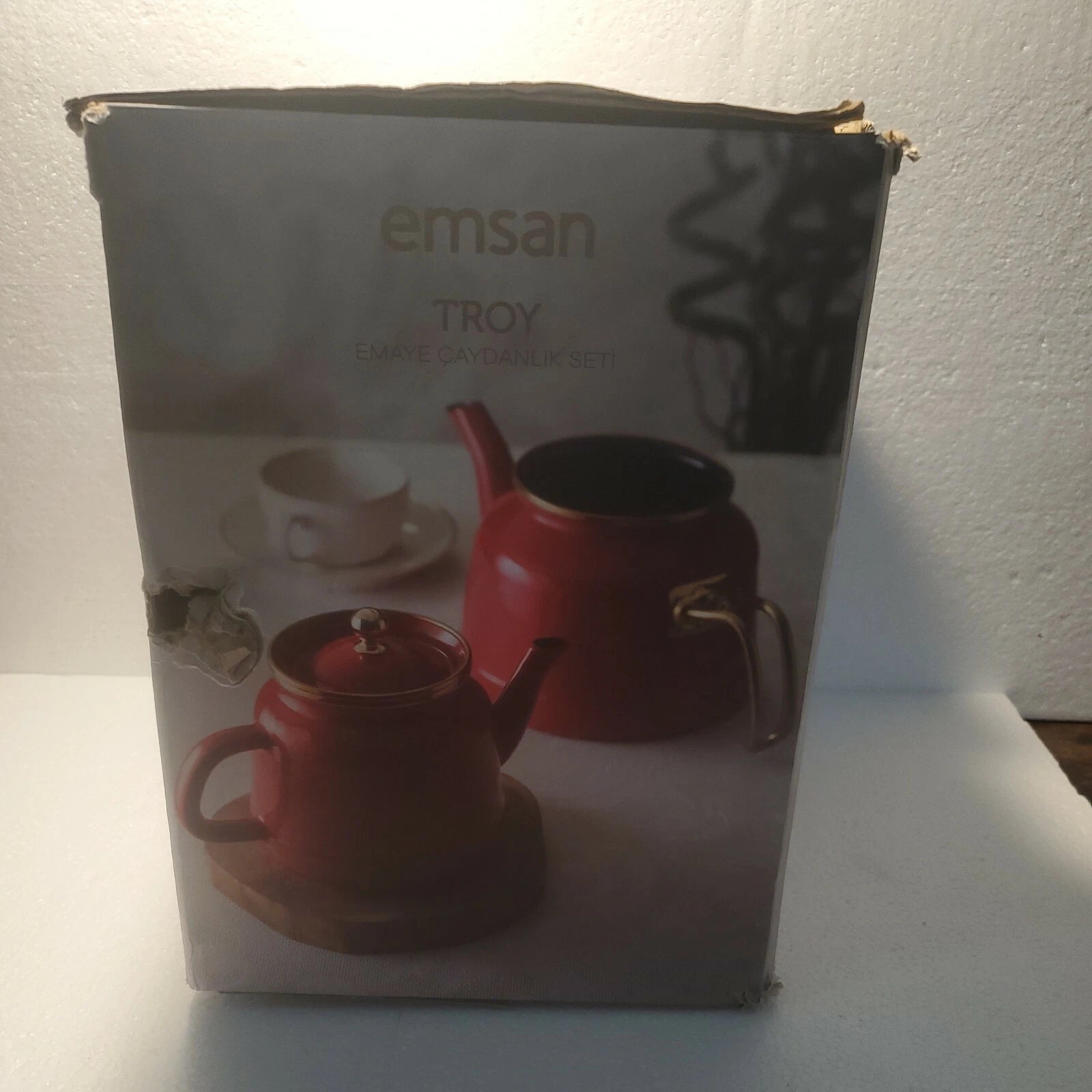 Emsan Troy Kettle White Nostalgia Enamel Vintage TeapotsTitanium Coated  c6