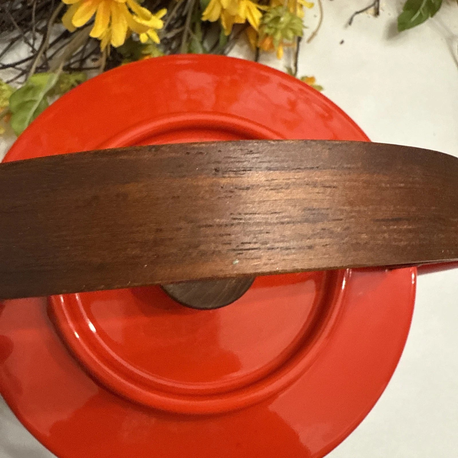 Vtg Copco Spain Michael Lax Red Enamel Tea Kettle w/Teak Handle MCM Retro Decor