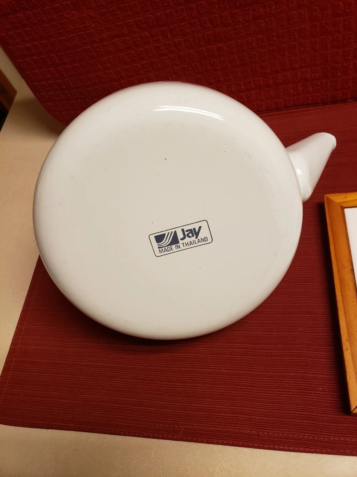 Vintage 80's Jay White Enamel Tea Kettle With Trivet Blue Hearts