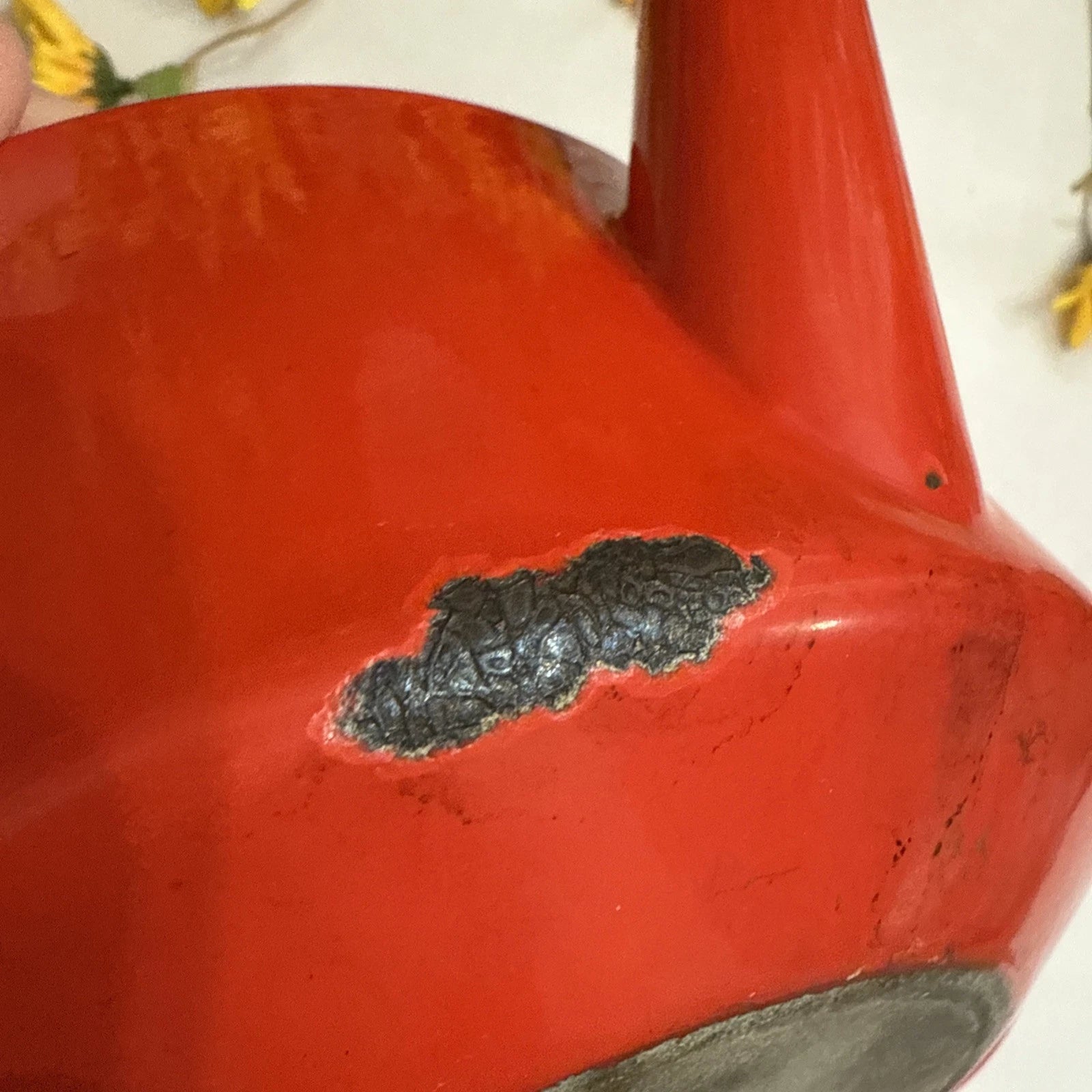 Vtg Copco Spain Michael Lax Red Enamel Tea Kettle w/Teak Handle MCM Retro Decor