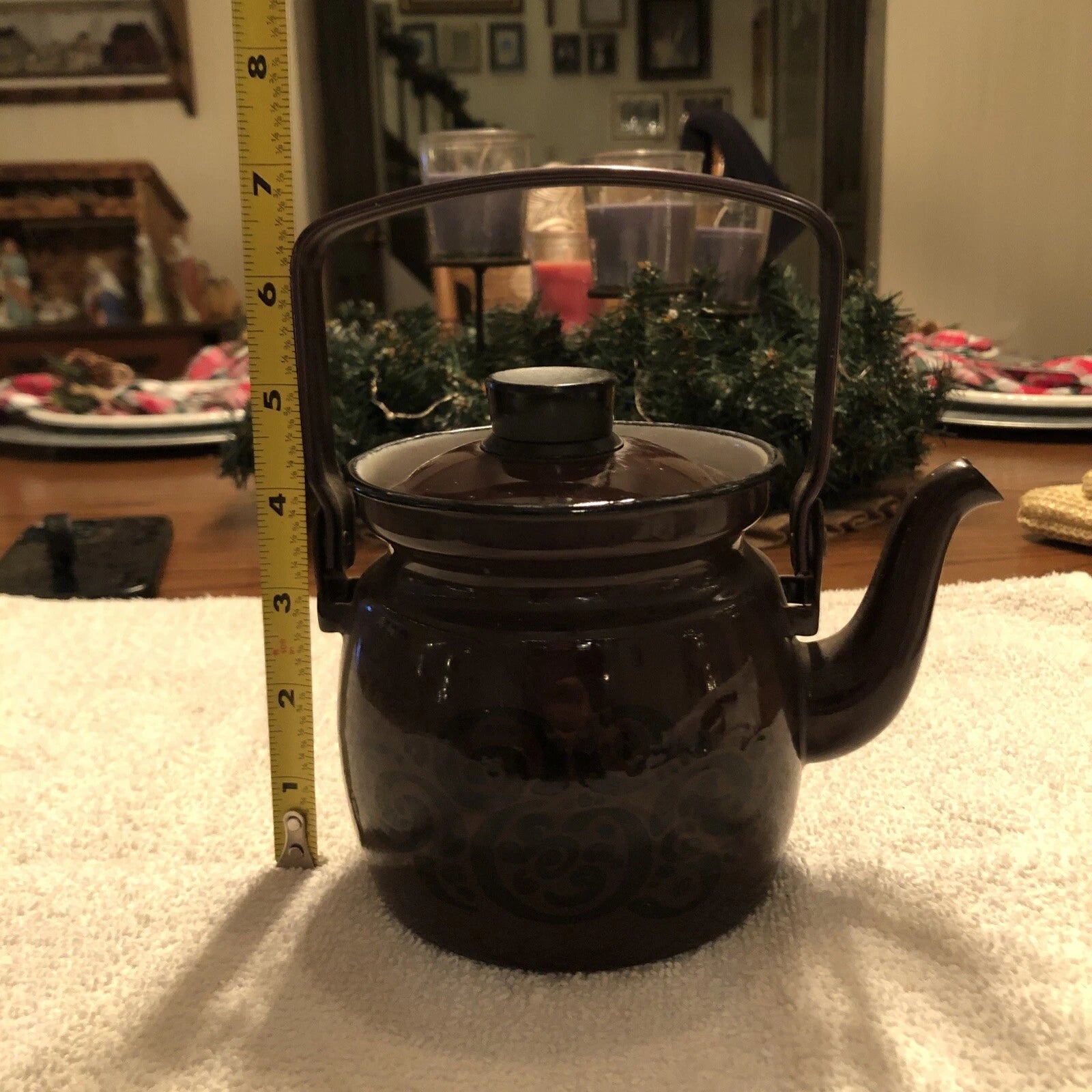Small Brown Enamel Tea Kettle With Lid E