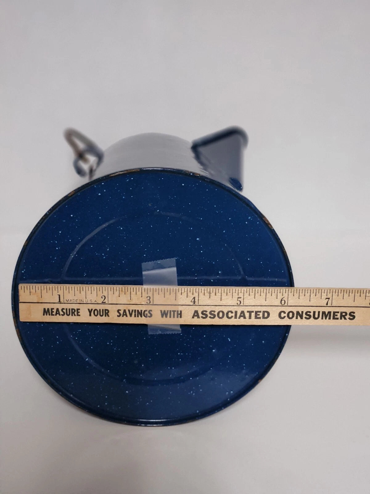 Vintage Blue Speckled Enamel Graniteware Cowboy Campfire Tea Pot with Spout Used