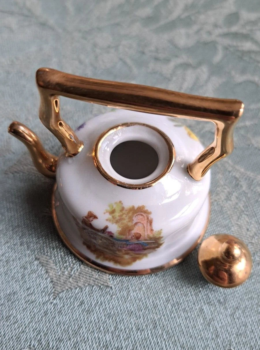 VTG Limoges France Lot Miniature Teapot Courting Couple Porcelain Piano, Basket
