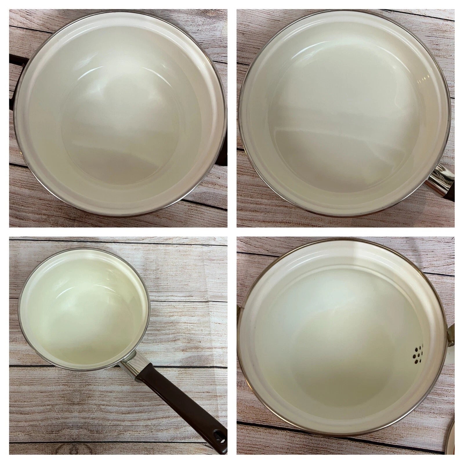 Vtg Enamelware Cookware Pans Tea Kettle 7-piece Set Mid Century European Design