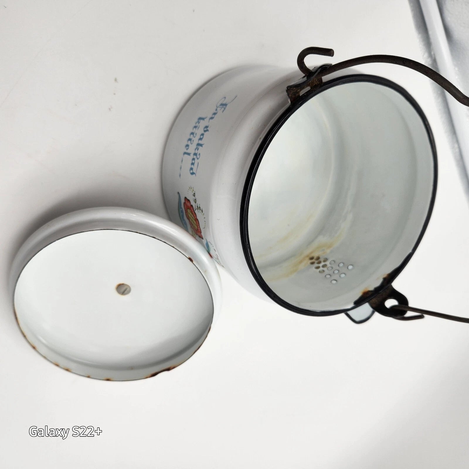 Swedish Scandinavian Tea pot Berggren Enamelware Rosemaling Folk Art Vintage