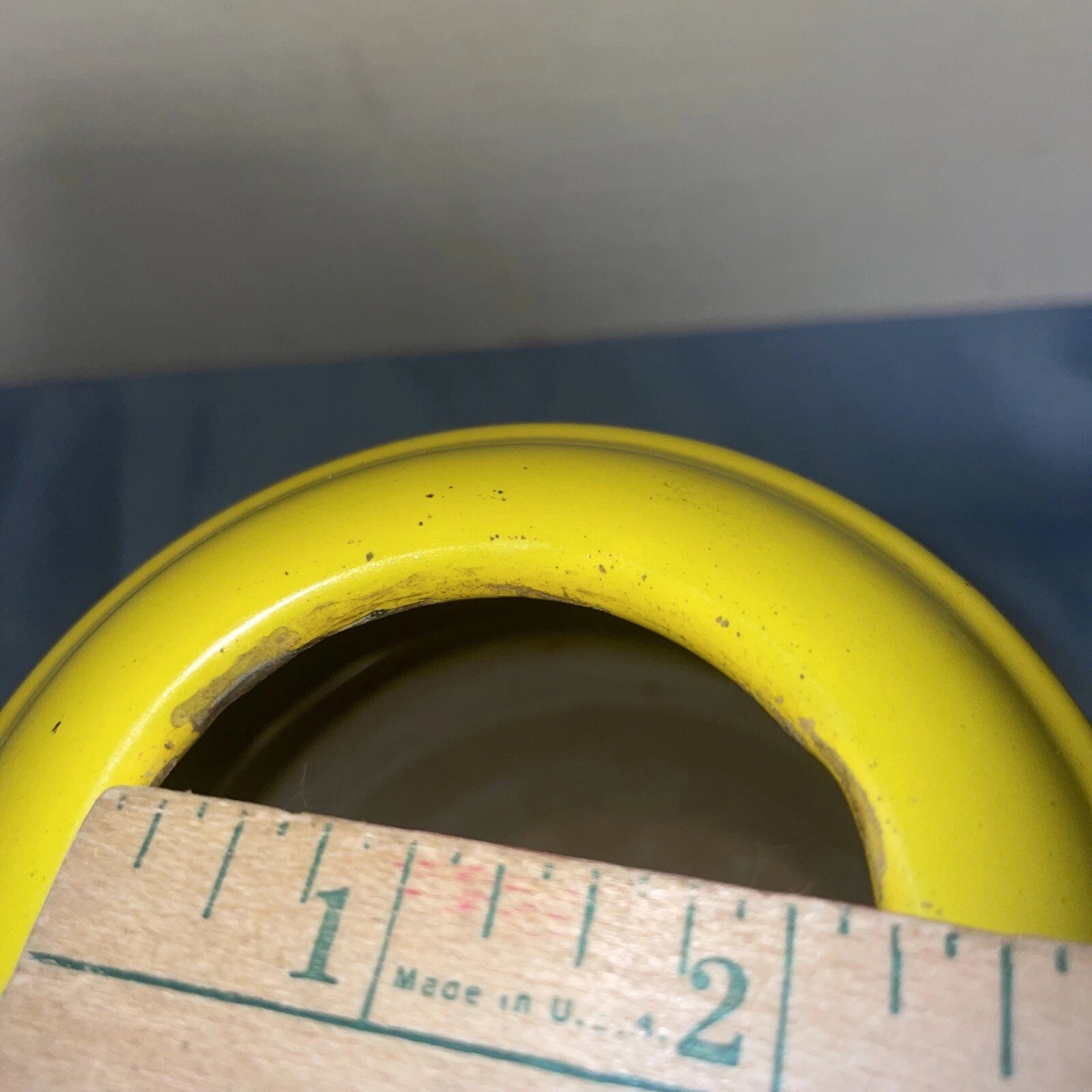 Vintage Yellow MCM Enamel Teapot Kettle W/Handle Top Glass Knob Missing See Pics