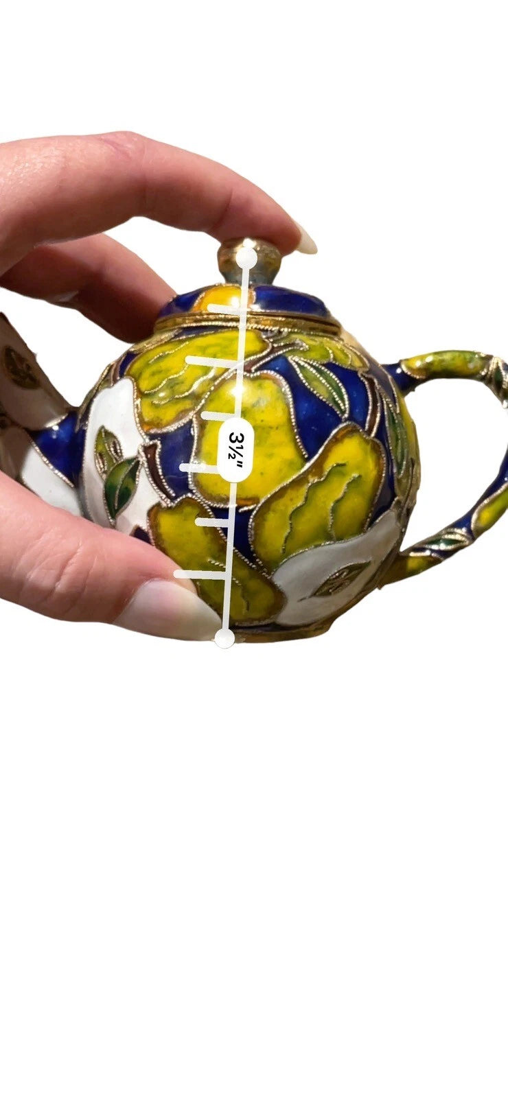 Chinese Vintage Brass Cloisonne Teapot Kettle Enamel Fruit Pear Mini