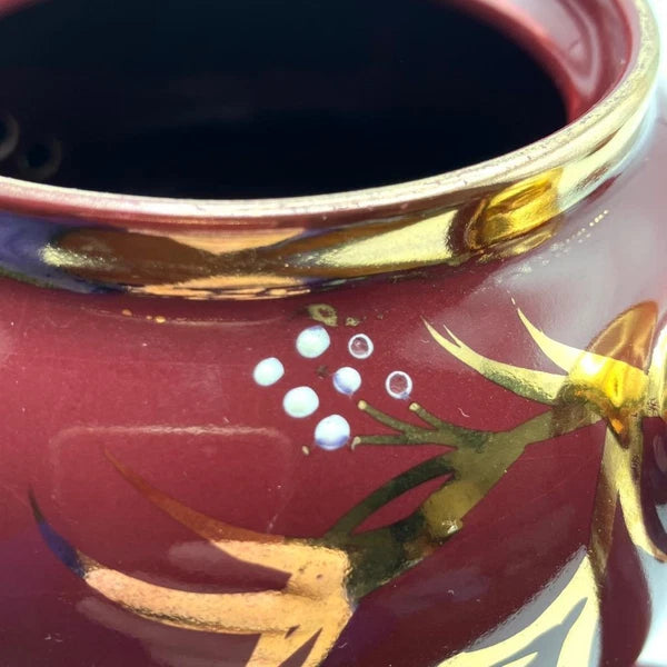 Vintage Gibson’s Burgundy Maroon Gilt & White Enamelled Teapot