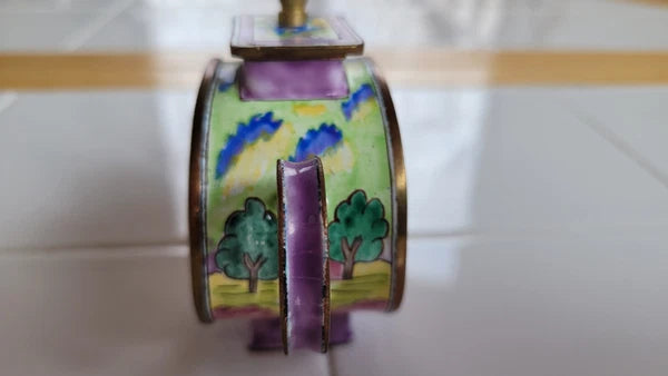 Miniature Brass & Enamel Decorative Tea Pot/Kettle, Women Relaxing Woman