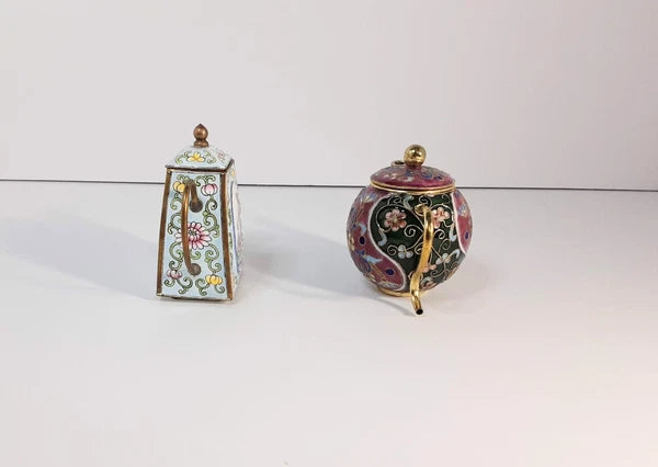 Brass and Enamel Miniature Teapots 2
