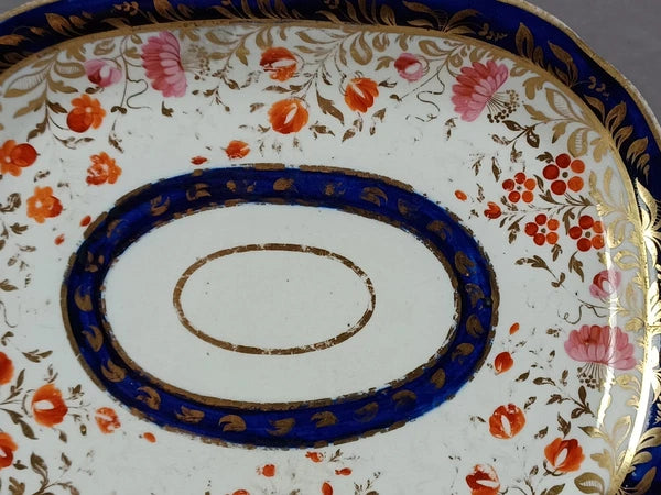 British Hand Painted Pink Red Gold Floral Cobalt Teapot Stand C.1810-1815