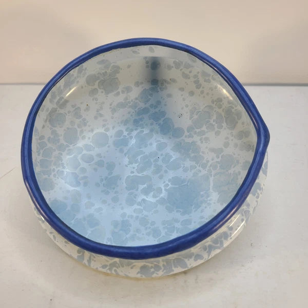 Blue & White Enamel Spatterware Swirl "Country Kitchen" Tea Kettle 7" Dia 8" T