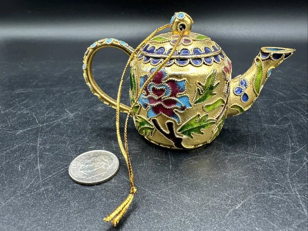 Cloisonné Enamel Mini Colorful 2" Teapot Collectible Figurine Christmas Ornament