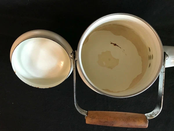 Unusual Quimper Enamel Tea Kettle,Tea Pot  French Peasants, Wood & Metal Handle