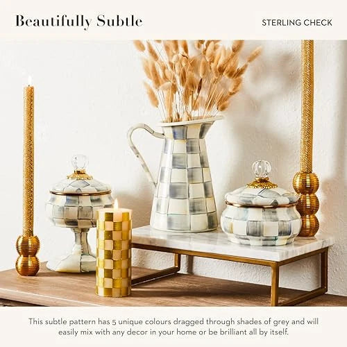 Enamel Tea Kettle, Stylish Tea Kettle for Stovetop, Grey-and-White Sterling Chec