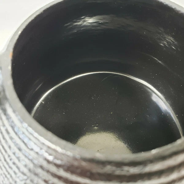 Cast Iron Black Ribbed Tea Pot Teapot Tea Kettle Enamel with Lid and Handle