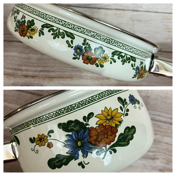 Vtg Enamelware Cookware Pans Tea Kettle 7-piece Set Mid Century European Design