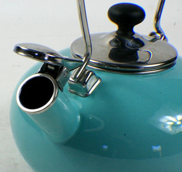 Chantal Whistling Stovetop Tea Kettle Pot 1.8 Qt.  Enamel Turquoise Aqua Blue