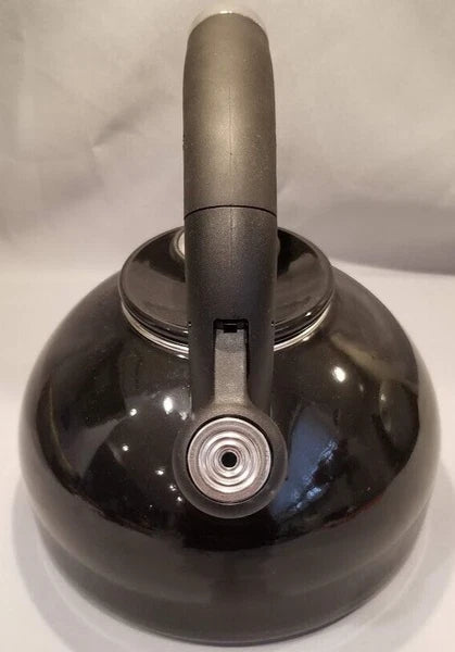 Circulon Whistling Tea Pot Kettle Black Enamel 2 Quart Lid Flip Spout Steel *