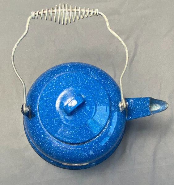 Vintage Cinsa Enamelware Blue Speckled Teapot Camping Country Kitchen Farm House