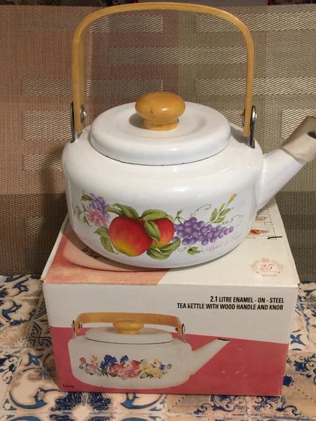 New Vintage Gourmet Craft Enamel Tea Pot Fruit