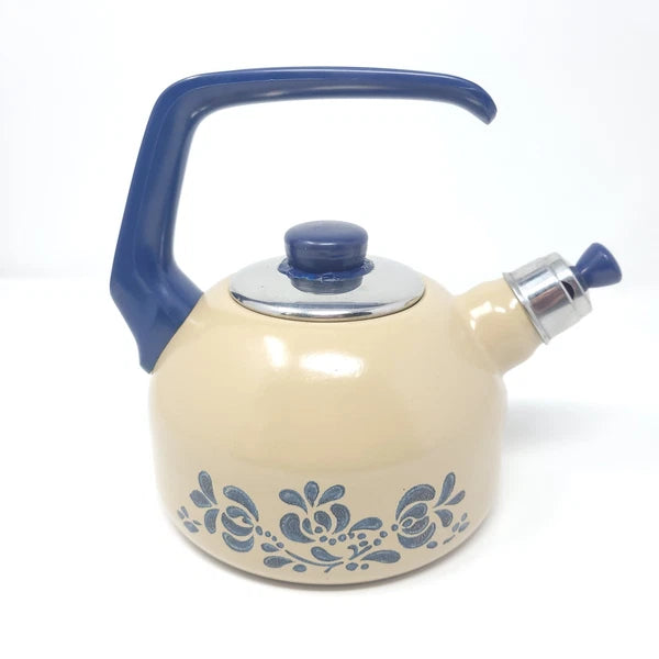 Pfaltzgraff Yorktowne Enamel on Metal L Handle Round Tea Kettle