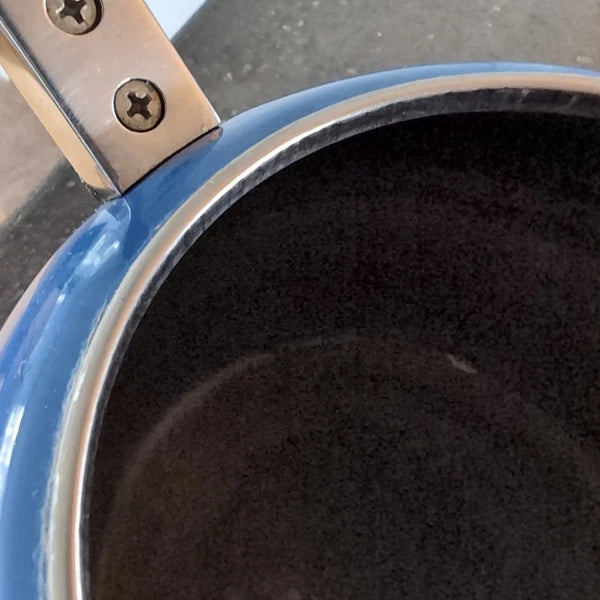 LE CREUSET Whistling Tea Kettle TESTED 1.25Q Indigo Blue Enamel Slight Flaws