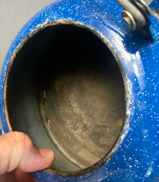 Vintage Cinsa Enamelware Blue Speckled Teapot Camping Country Kitchen Farm House