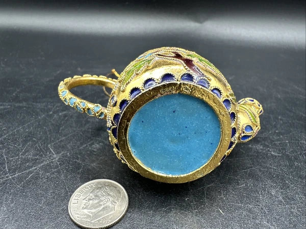 Cloisonné Enamel Mini Colorful 2" Teapot Collectible Figurine Christmas Ornament
