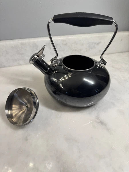 Chantal Whistling Tea Kettle Teapot Enamel Black Onyx With Black Handle