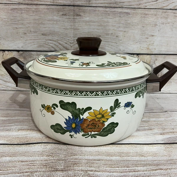 Vtg Enamelware Cookware Pans Tea Kettle 7-piece Set Mid Century European Design