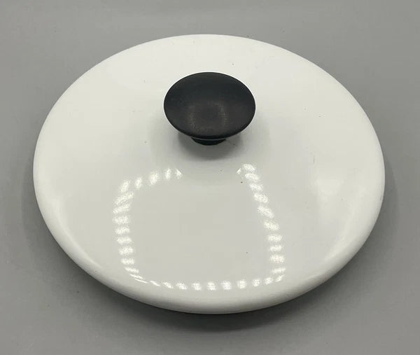 Vintage 64oz Enameled Ware Enamelware White & Black Trim Tea Water Kettle USA