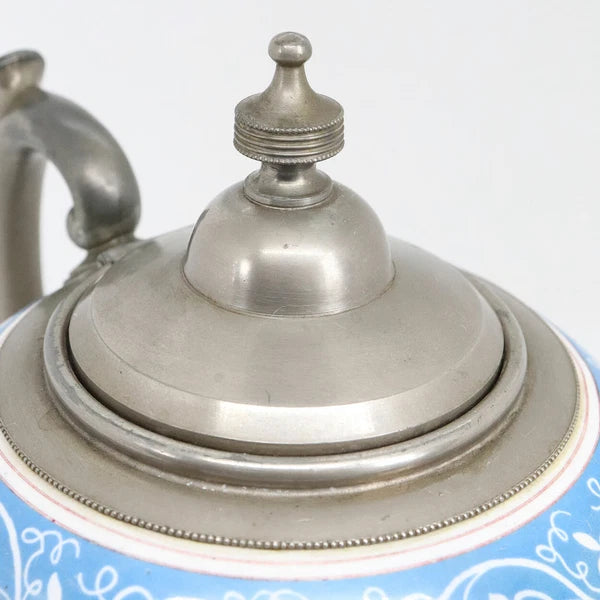 Antique American Manning, Bowman & Co. Pewter & Enamel Teapot c. 1880