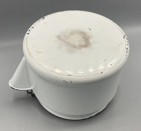 Vintage 64oz Enameled Ware Enamelware White & Black Trim Tea Water Kettle USA