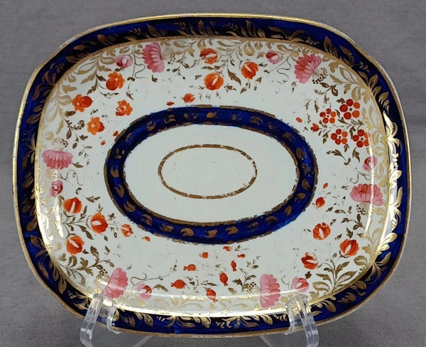 British Hand Painted Pink Red Gold Floral Cobalt Teapot Stand C.1810-1815