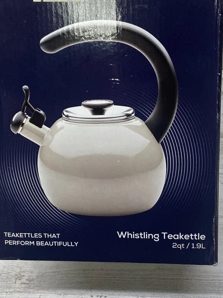 Circulon Enamel on Steel 2 Quart Whistling Teakettle - Cream Color New