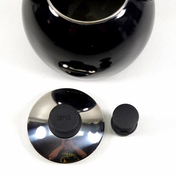Copco Whistling Teapot Tea Kettle Pot Onyx Black Enamel With Handle and Lid EUC