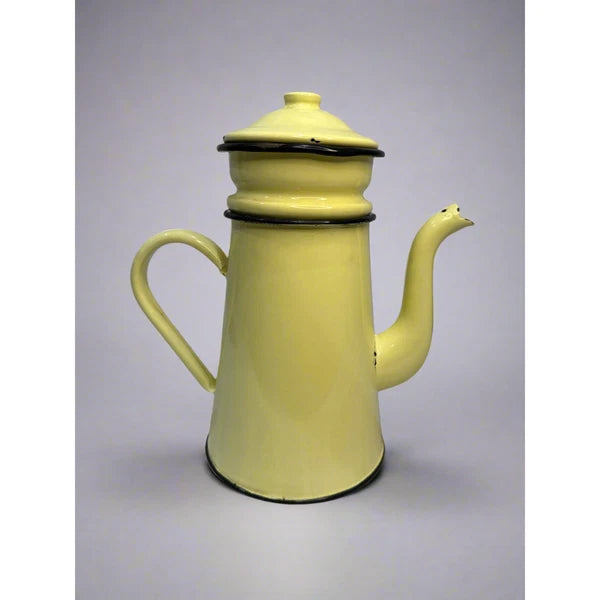 Vintage 1940's French Enamelware Yellow Biggin Coffee Pot Percolator