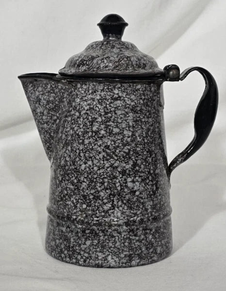 Enameled Ware Gray Brown Relish Pattern Coffee Pot 6" x 4" x 7"