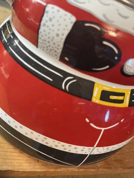 ROSCHO Jolly Santa Claus Enamel Whistling Tea Pot Kettle Holiday 3 Qt Christmas