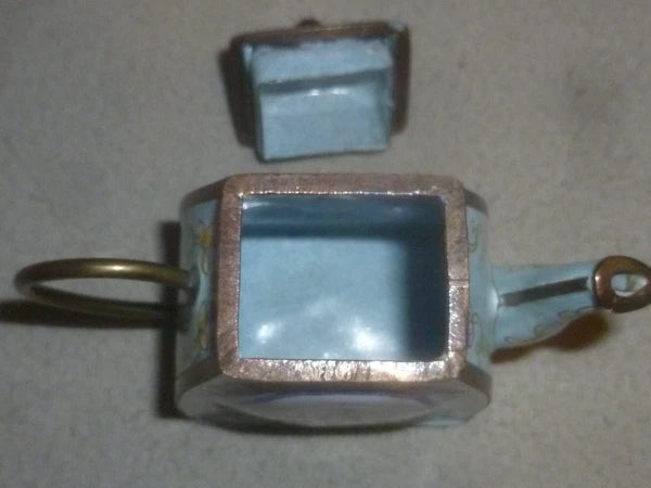 MINI ENAMEL TEA KETTLE TEAPOT KELVIN CHEN 1999 DECORATIVE FLOWERS BLUE RETIRED