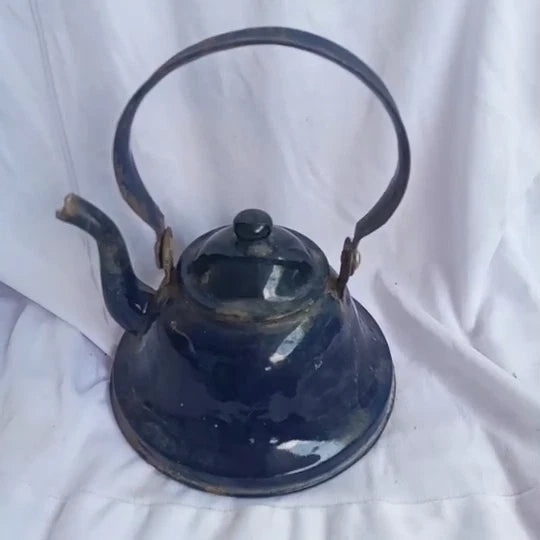 Classic enamel old Water kettle Czechoslovakia Rare collectible dark blue 14 cm.